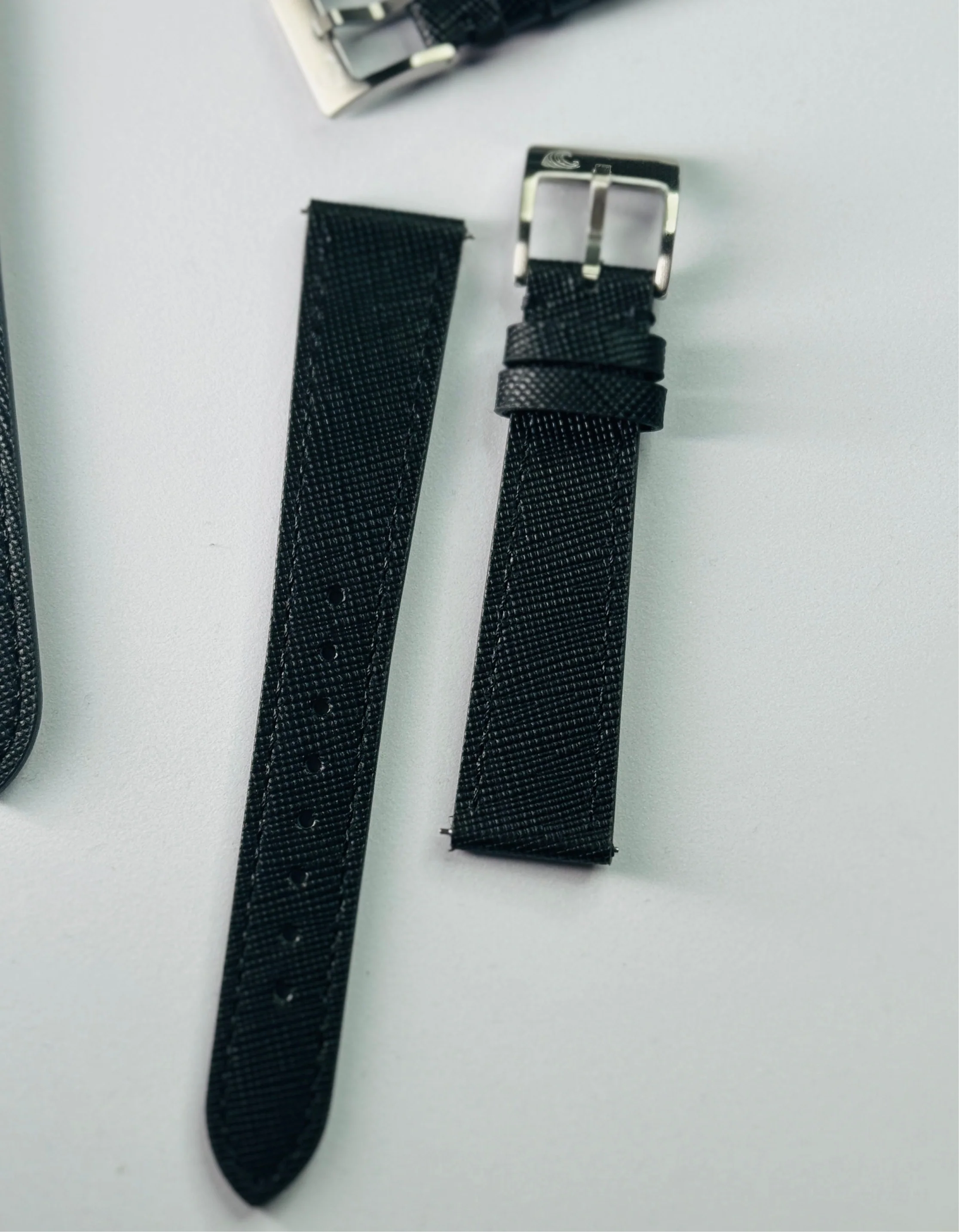 Top Grain Leather Strap – 20mm, Black with Logo Buckle - Image 3