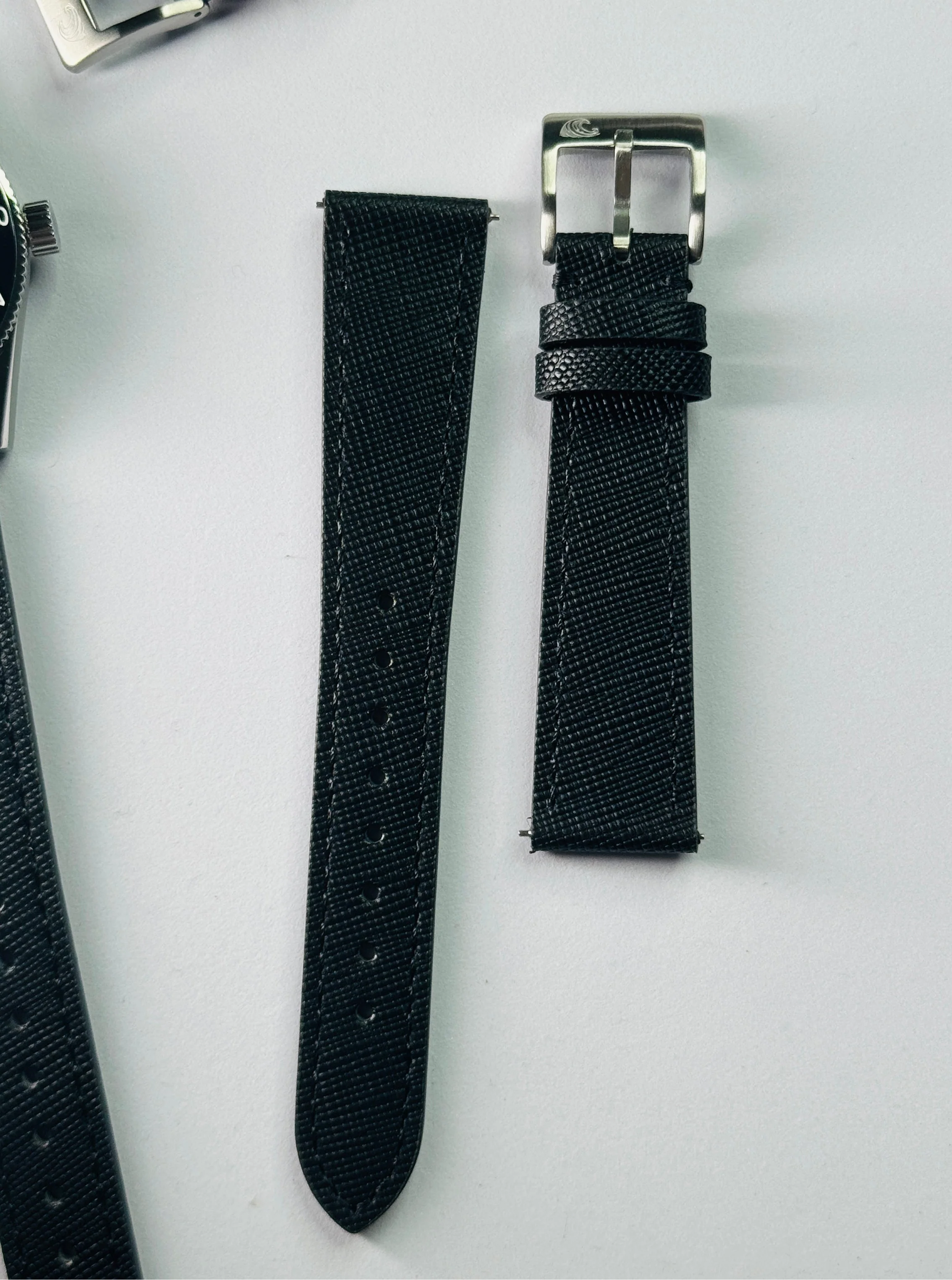 Top Grain Leather Strap – 20mm, Black with Logo Buckle - Image 6