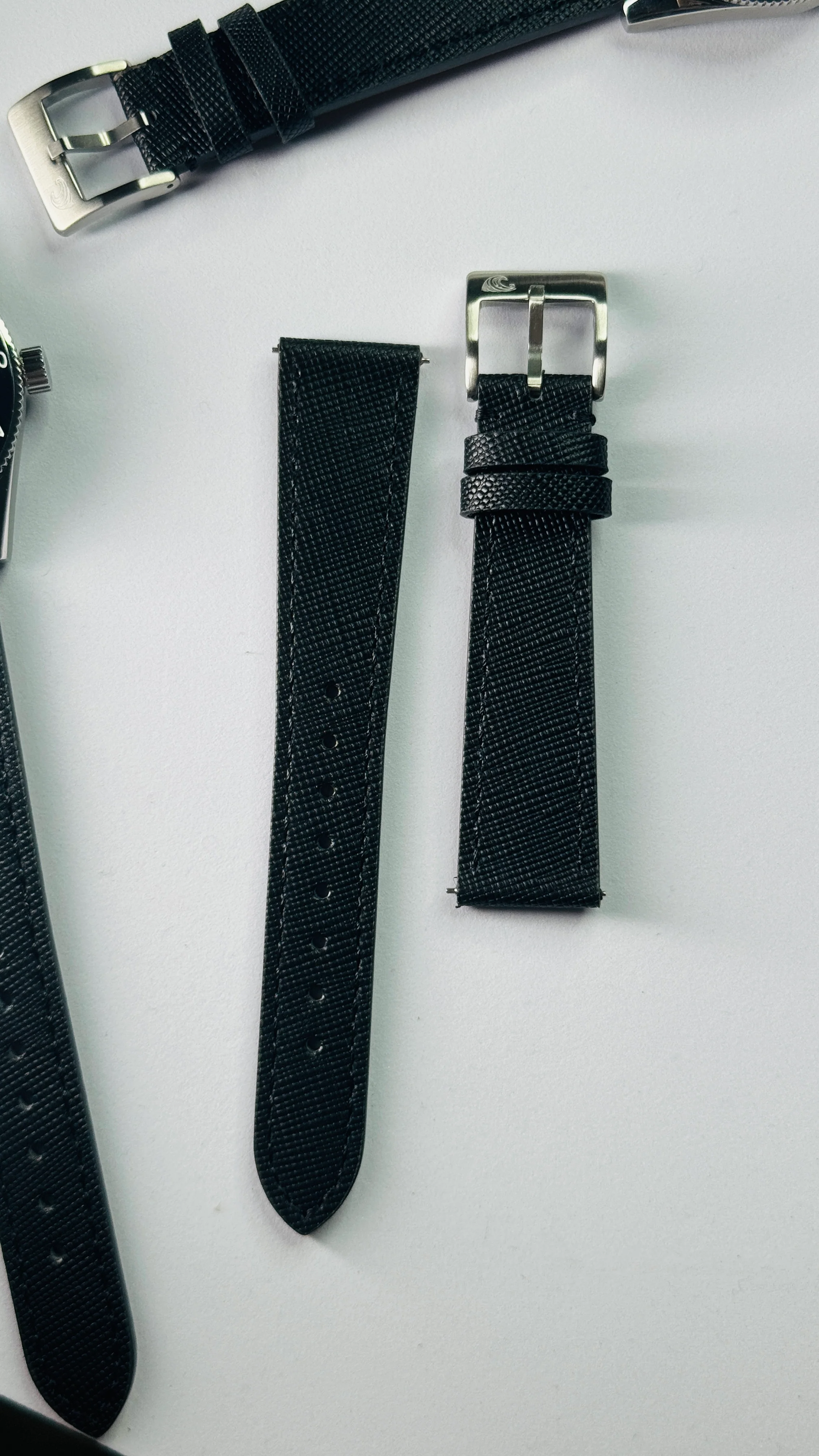 Top Grain Leather Strap – 20mm, Black with Logo Buckle - Image 7