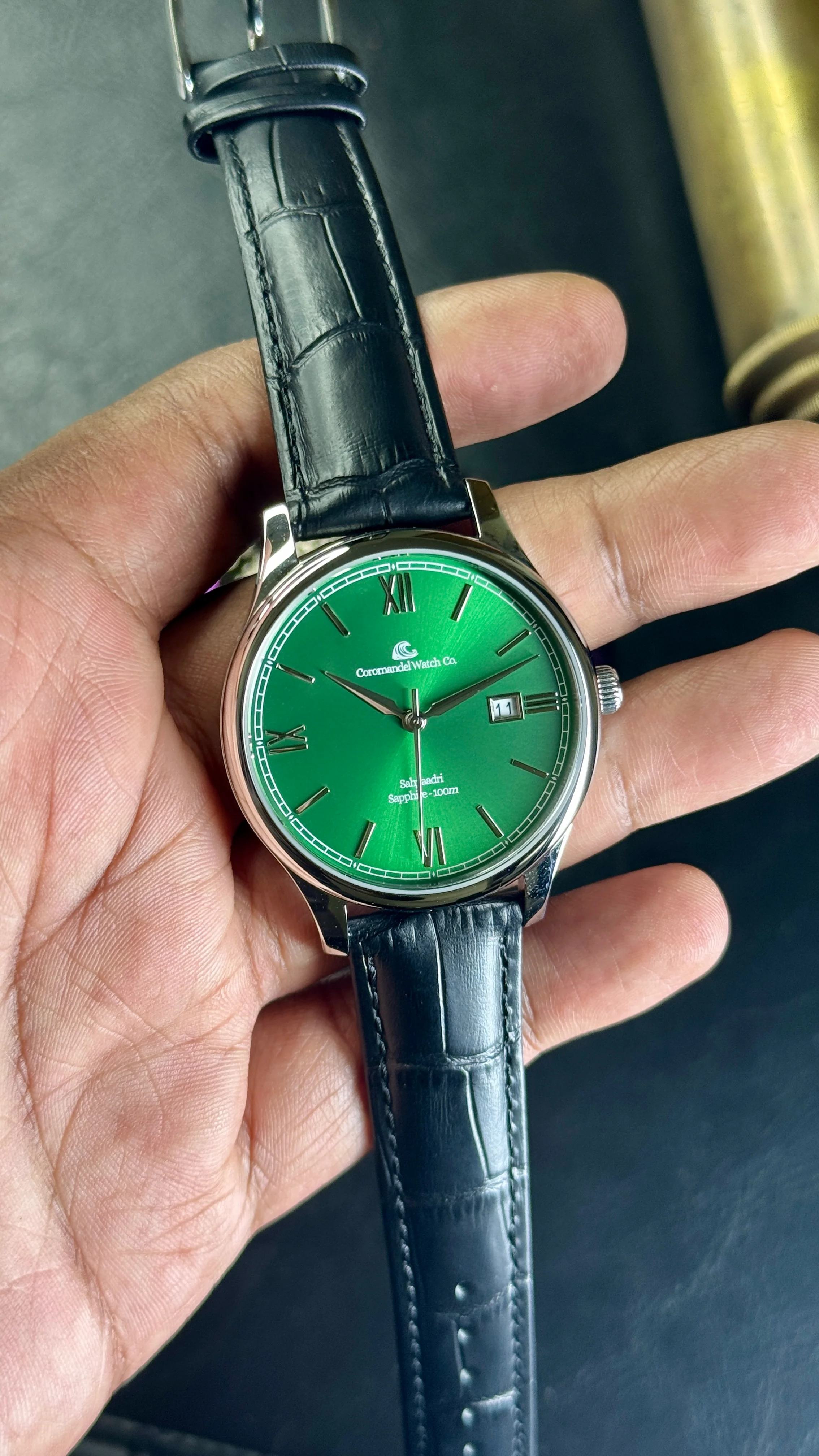 Varnam Collection - Sahyaadri – Sunburst Emerald Green Dial by Coromandel Watch Co - Image 3