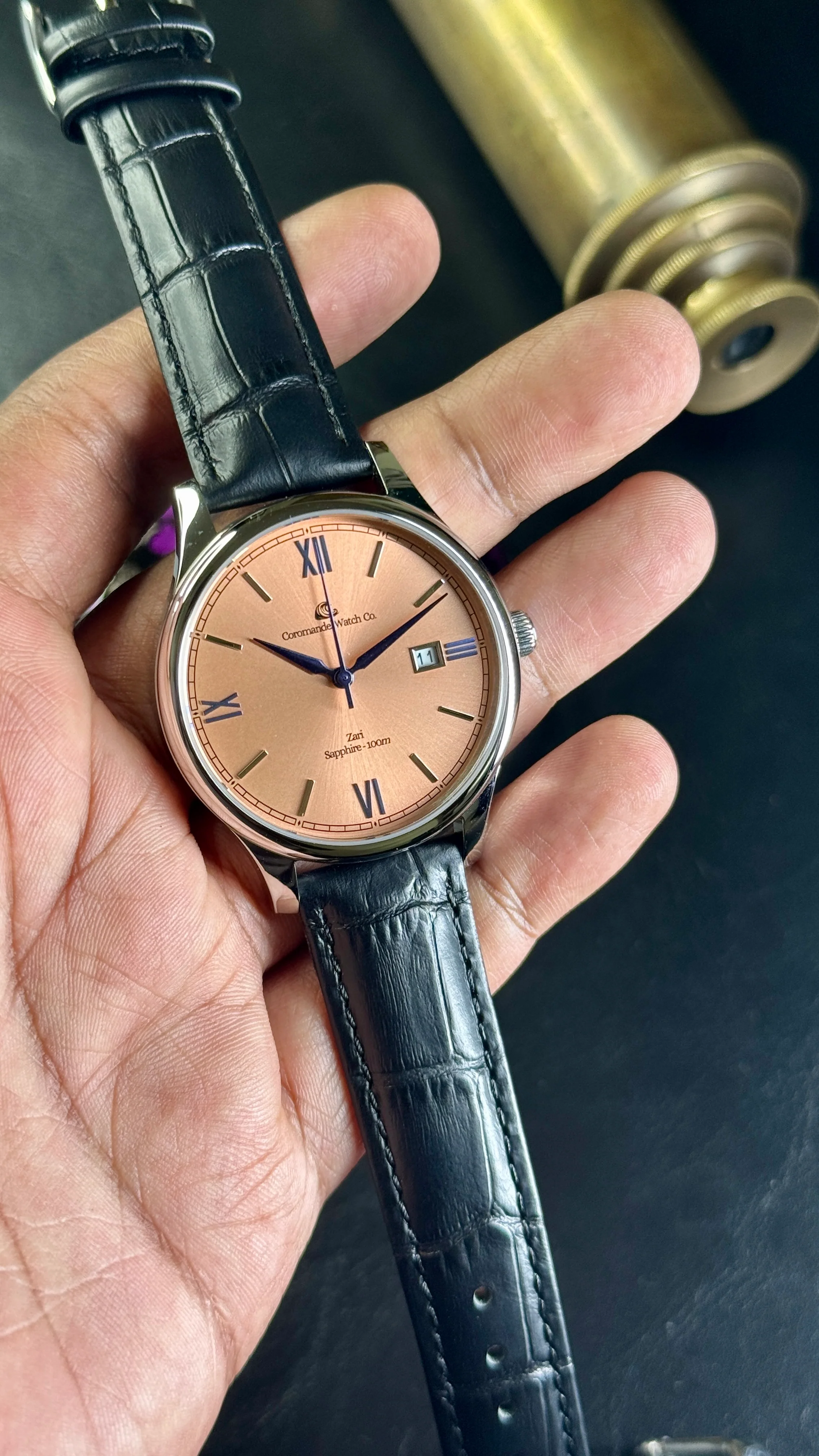 Varnam Collection - Zari – Sunburst Salmon Dial by Coromandel Watch Co - Image 5